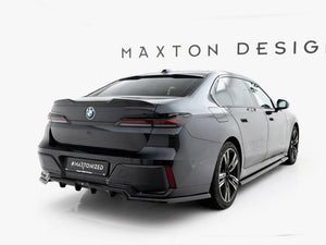 Maxton Design BMW 7 Series G70 rear splitter with vertical bars, body styling accessory for enhanced sporty look.