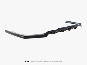 Maxton Design BMW 7 Series G70 rear splitter with vertical bars, body and styling accessory, in black for enhanced aerodynamics.