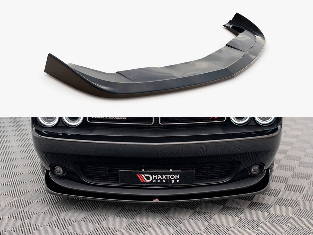 MAXTON® DESIGN front splitter for Dodge Challenger RT Mk3 Facelift, showing aerodynamic enhancement and sleek black finish.