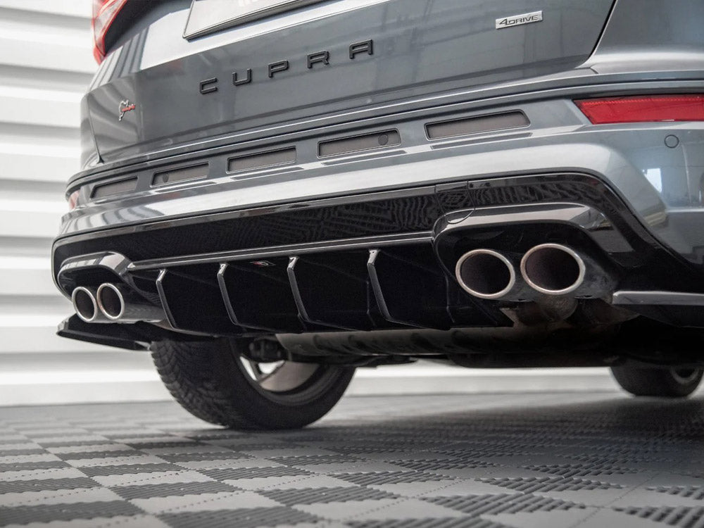 Maxton Design rear valance for Cupra Ateca Mk1 and facelift, showing the black aerodynamic bumper extension on a vehicle.