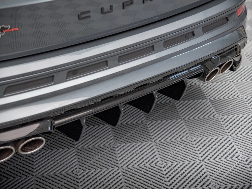 Maxton Design rear valance for Cupra Ateca Mk1 and Mk1 facelift, black aerodynamic bumper enhancement with textured finish
