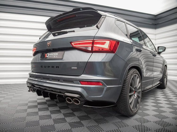 Maxton Design rear side splitters for Cupra Ateca Mk1 and Mk1 Facelift, black carbon fiber appearance, mounted on vehicle