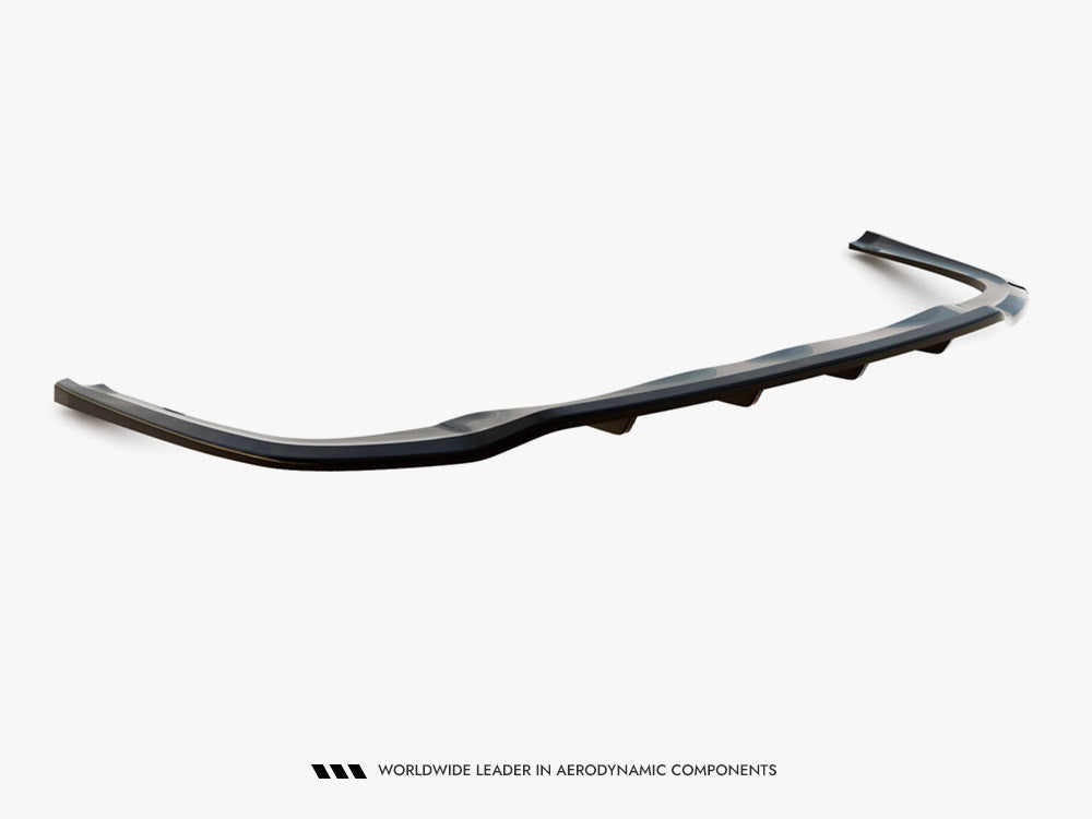 Maxton Design rear splitter with vertical bars for Audi A8 D4 Facelift, showcasing sleek black aerodynamic car accessory.