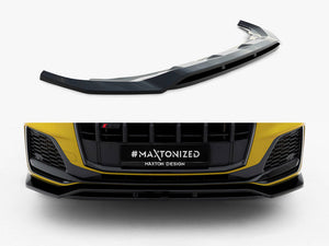 MAXTON® DESIGN front splitter for Audi SQ7/Q7 S-line Mk2 facelift 2019+, showing the sleek aerodynamic design on a black vehicle.