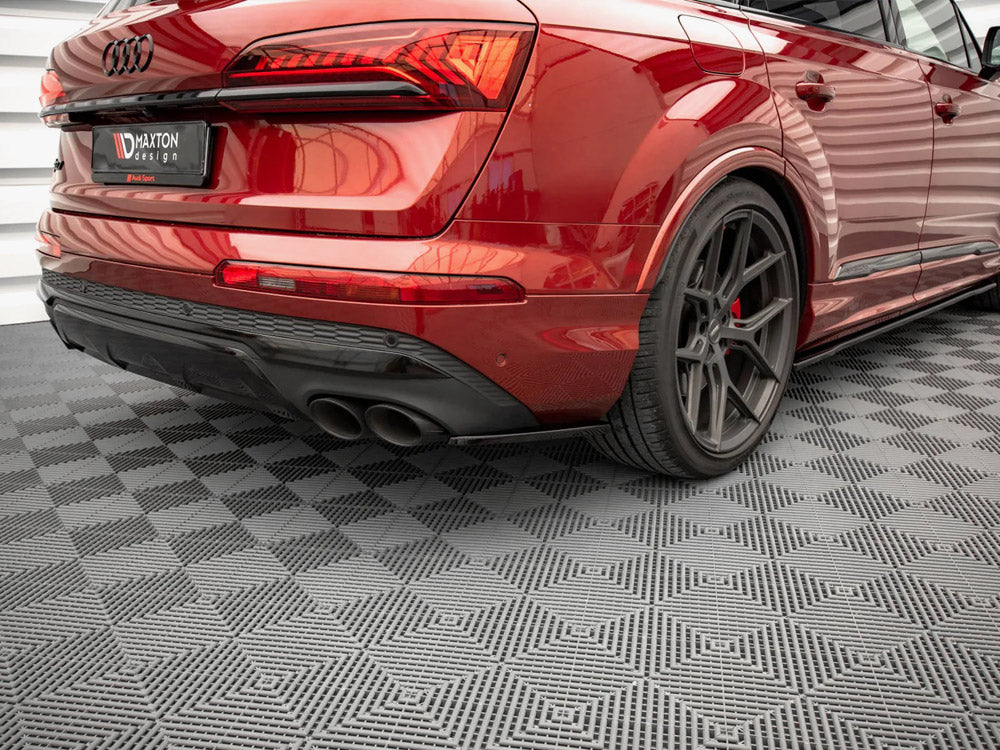 Rear side splitters for Audi SQ7 Mk2 Facelift by MAXTON® DESIGN, showing the sleek aerodynamic design on a silver vehicle.