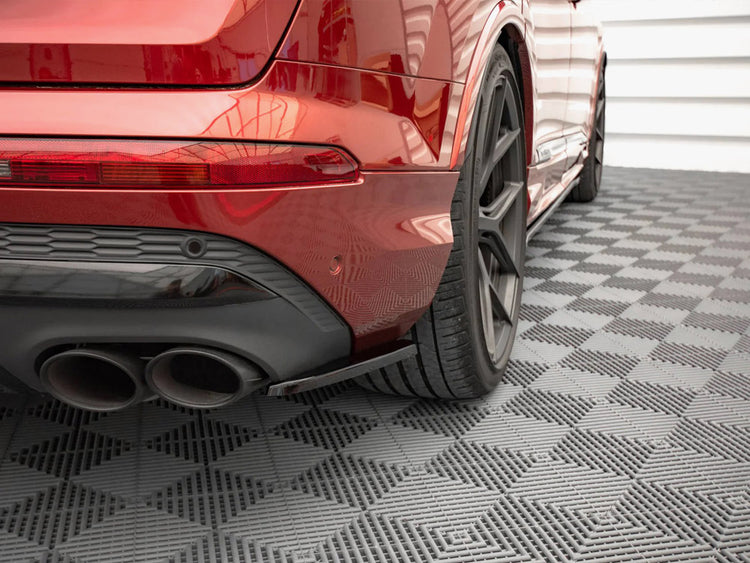 Rear side splitters for Audi SQ7 Mk2 (4M) Facelift by MAXTON® DESIGN, shown on a vehicle with close-up of the splitter details.