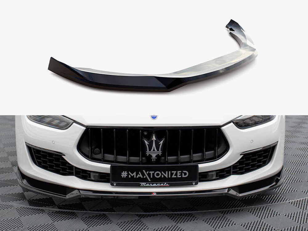 Maxton Design Front Splitter V.1 for Maserati Ghibli Mk3 Facelift, body styling accessory in black with aerodynamic design.