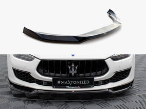 Maxton Design Front Splitter V.1 for Maserati Ghibli Mk3 Facelift, body styling accessory in black with aerodynamic design.
