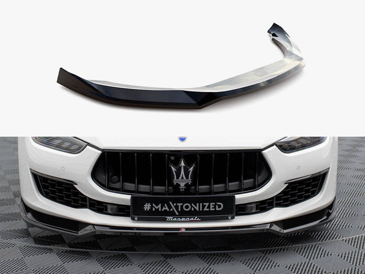 Maxton Design Front Splitter V.1 for Maserati Ghibli Mk3 Facelift, body styling accessory in black with aerodynamic design.
