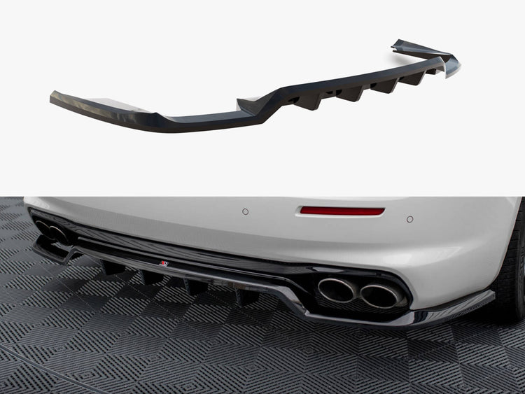 Maxton Design Maserati Ghibli Mk3 Facelift rear splitter with vertical bars, body and styling accessory for enhanced aerodynamics.