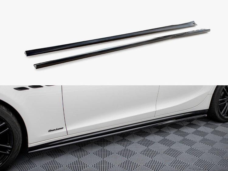 Maxton Design Maserati Ghibli Mk3 Facelift side skirts and diffusers for body styling, featuring sleek aerodynamic design.