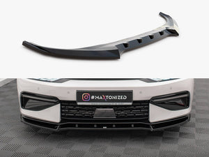 Maxton Design front splitter V.2 for Kia EV6 GT-Line Mk1, black aerodynamic body styling part with detailed design.