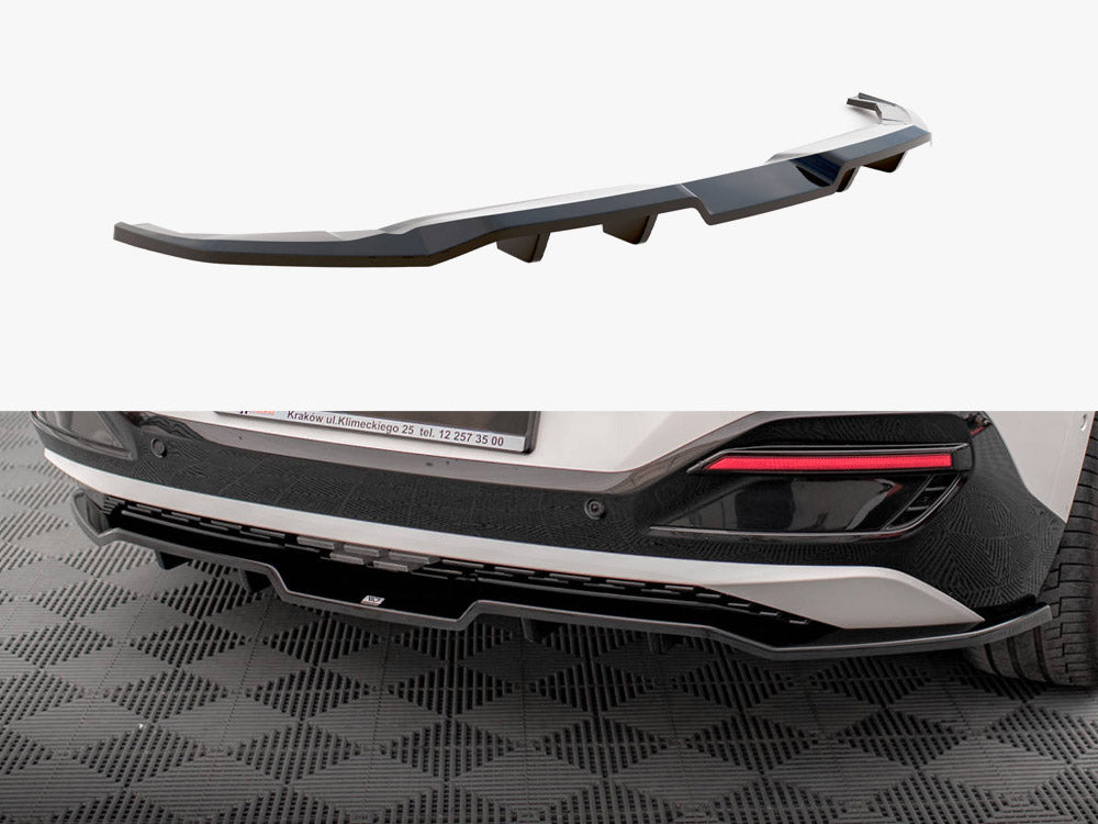 Maxton Design Kia EV6 GT-Line Mk1 rear splitter with vertical bars, body and styling accessory in black, mounted on the vehicle.