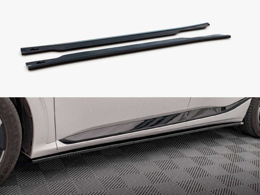 Maxton Design Kia EV6 GT-Line Mk1 side skirts and diffusers installed on the body, showcasing sleek black body styling enhancements.