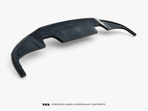 Maxton Design rear splitter with vertical bars for Peugeot 308 Hatchback Mk3, body styling accessory in black.