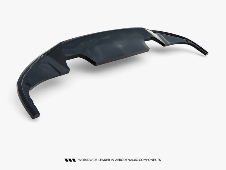 Maxton Design rear splitter with vertical bars for Peugeot 308 Hatchback Mk3, body styling accessory in black.