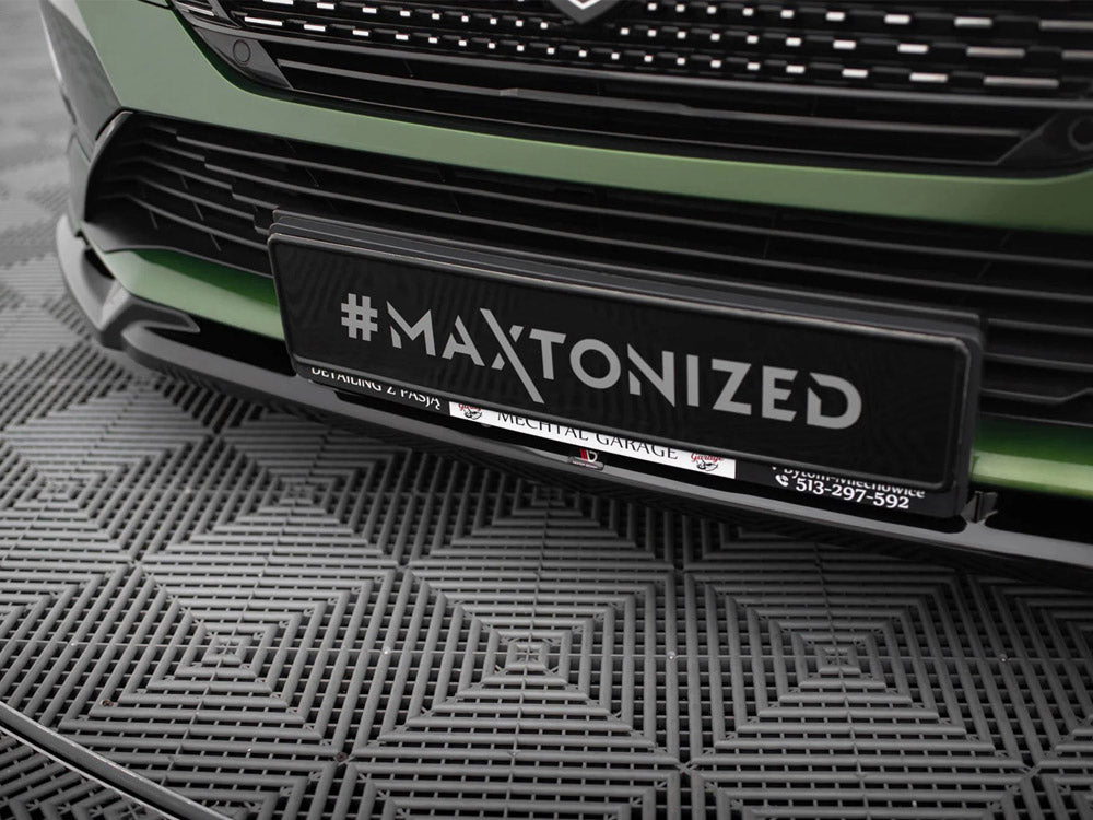 Maxton Design Peugeot 308 GT Mk3 front splitter for body and styling enhancement, featuring aerodynamic design in black finish.