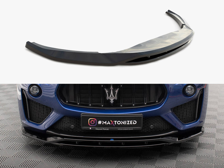 Maxton Design front splitter for Maserati Levante GTS Trofeo Mk1, body and styling accessory, black aerodynamic car part.