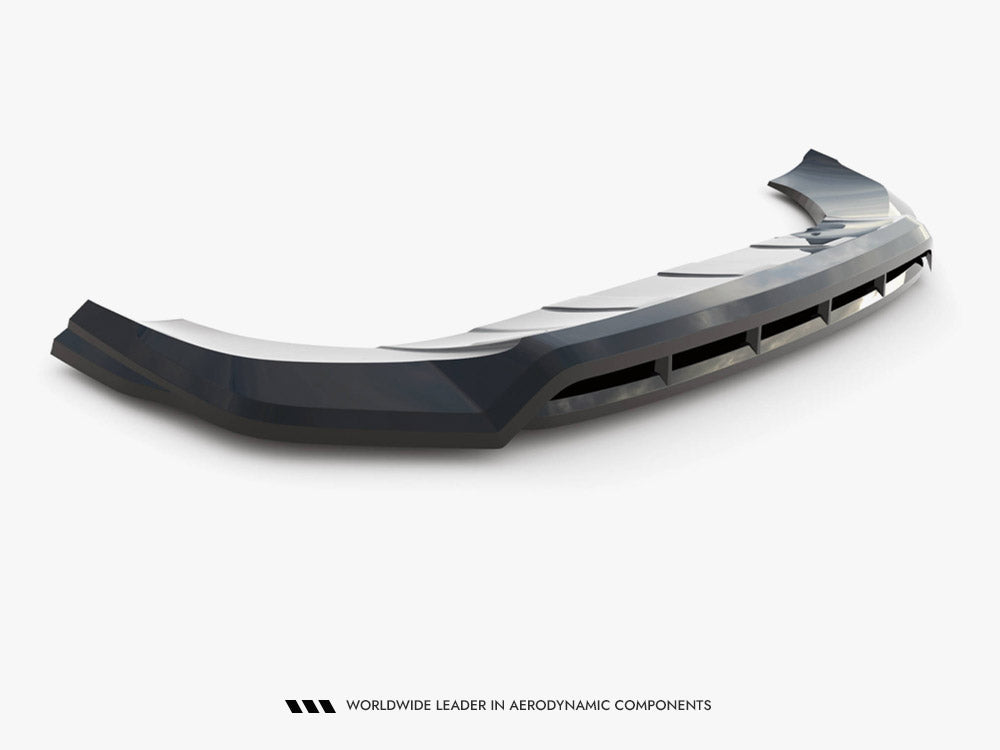 Maxton Design Porsche Cayenne Sport Design Mk3 front splitter for body and styling enhancement, black aerodynamic car accessory.
