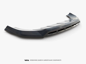 Maxton Design Porsche Cayenne Sport Design Mk3 front splitter for body and styling enhancement, black aerodynamic car accessory.