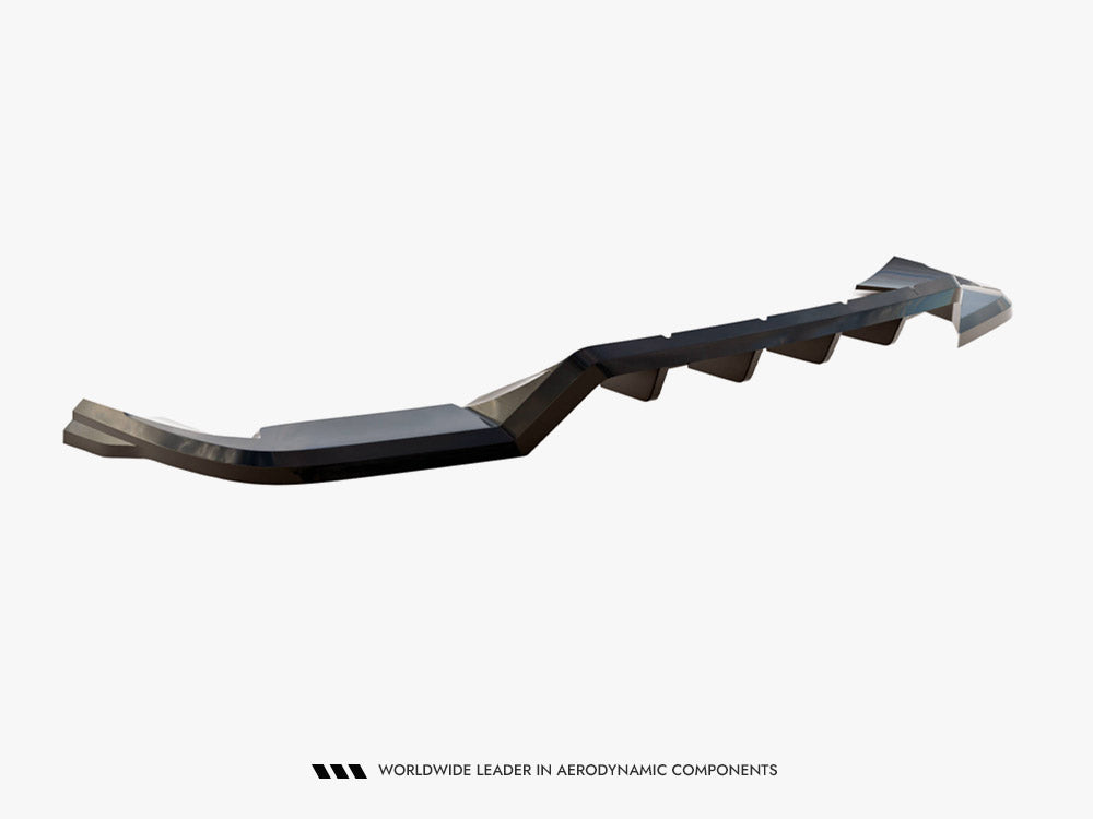 Maxton Design Porsche Cayenne Sport Design Mk3 rear central splitter with vertical bars, body and styling accessory for enhanced aerodynamics.