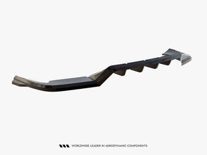 Maxton Design Porsche Cayenne Sport Design Mk3 rear central splitter with vertical bars, body and styling accessory for enhanced aerodynamics.