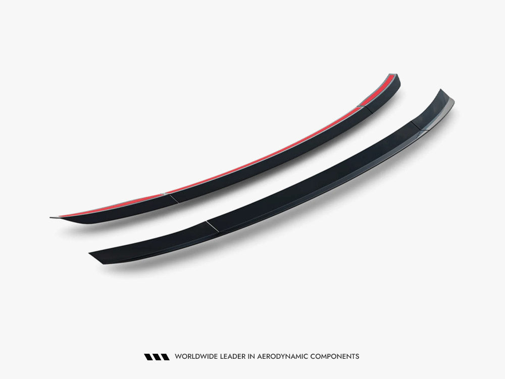 Maxton Design Jaguar F-Type spoiler CAP installed on the rear, showcasing sleek body styling in black with detailed fins.