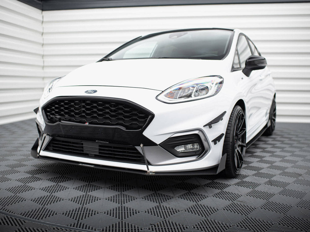 Maxton Design Front Racing Splitter V.1 for Fiesta Mk8 ST and ST-line, installed on the front body styling of the vehicle.