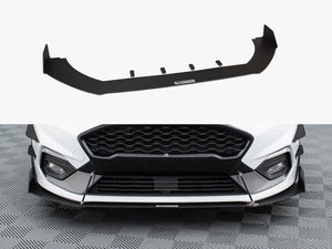 Maxton Design Front Racing Splitter V.1 for Fiesta Mk8 ST and ST-line, body styling accessory, shown on car with detailed close-up.