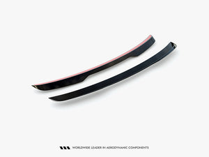 Maxton Design Spoiler CAP for Seat Arona FR Mk1, black body styling accessory, shown on car with rear view of vehicle.