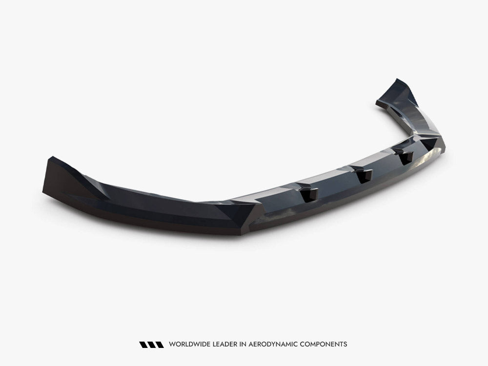 Maxton Design front splitter for Seat Arona FR Mk1, body styling accessory, black aerodynamic car body part, shown on vehicle.