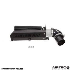 Black AIRTEC Motorsport induction kit installed in a Peugeot 208 GTI THP200 showcasing the high-performance intake system.