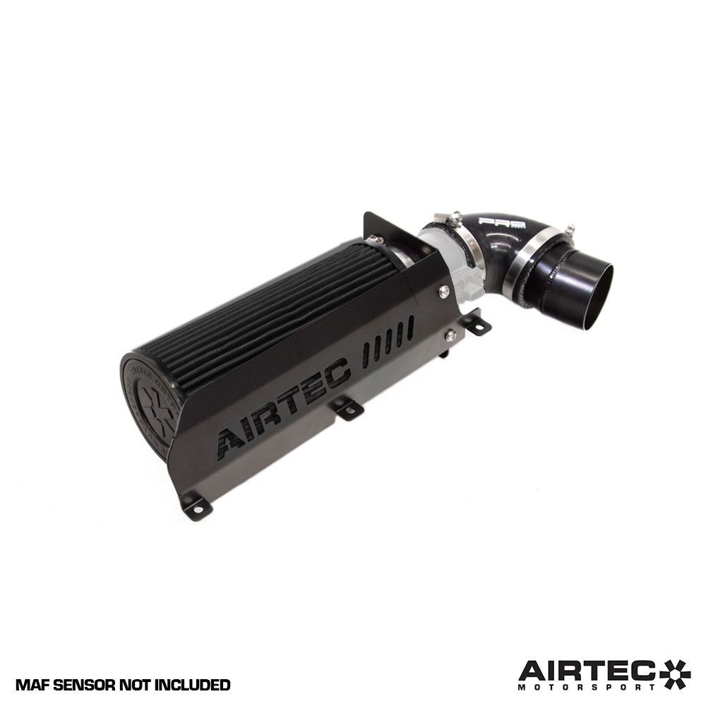 Black AIRTEC Motorsport induction kit installed in a Peugeot 208 GTI THP200, showcasing the high-performance intake system for enhanced airflow.
