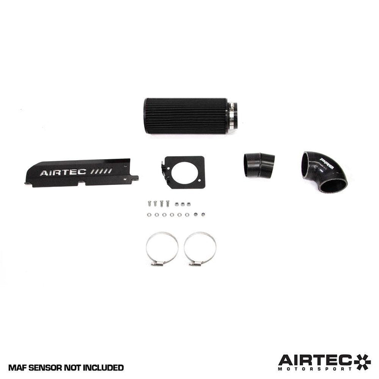 Black AIRTEC Motorsport induction kit installed in a Peugeot 208 GTI THP200, showcasing the intake system and air filters.