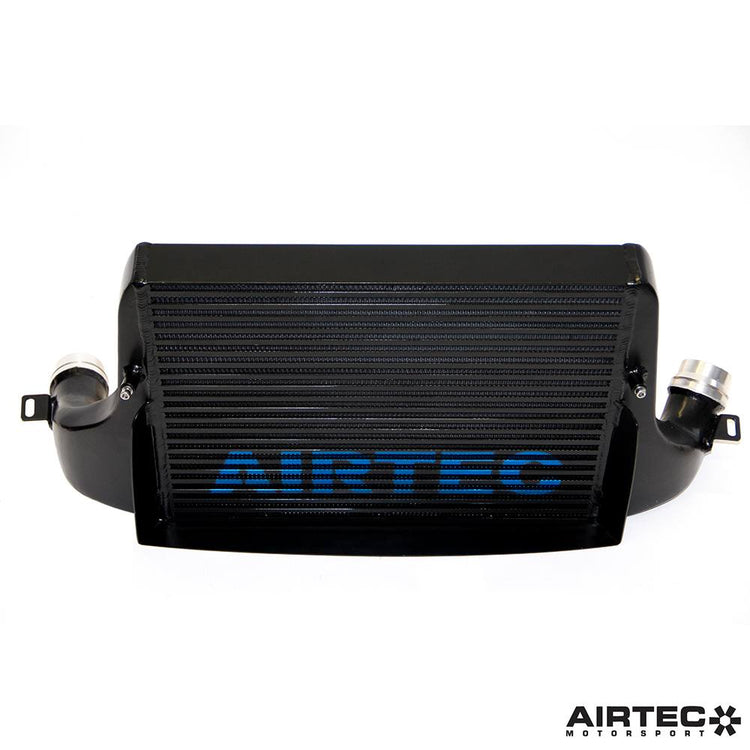 AIRTEC Motorsport intercooler upgrade installed in a Mini Cooper S F56, showing the sleek, high-performance intercooler fitted in the engine bay.