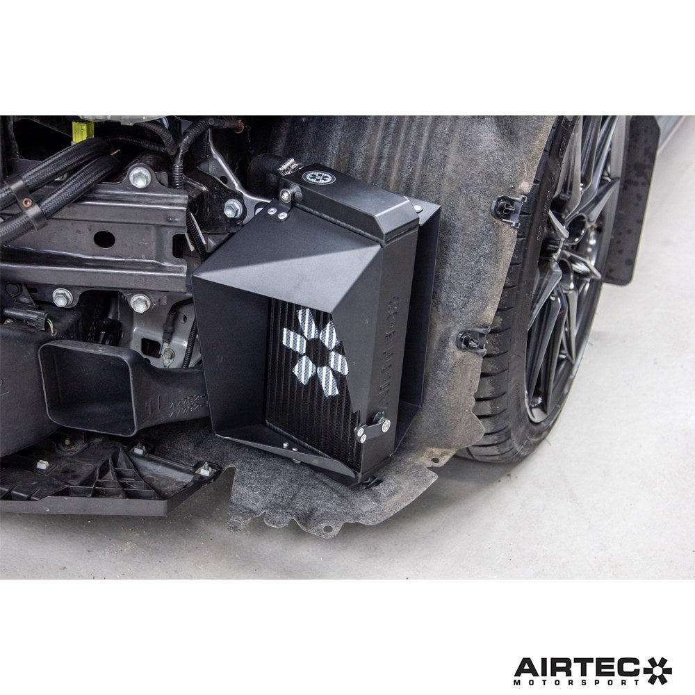 AIRTEC Motorsport Gearbox Oil Cooler for Toyota Yaris GR Gen 2, auto transmission, showcasing the cooling unit installed in the engine bay.