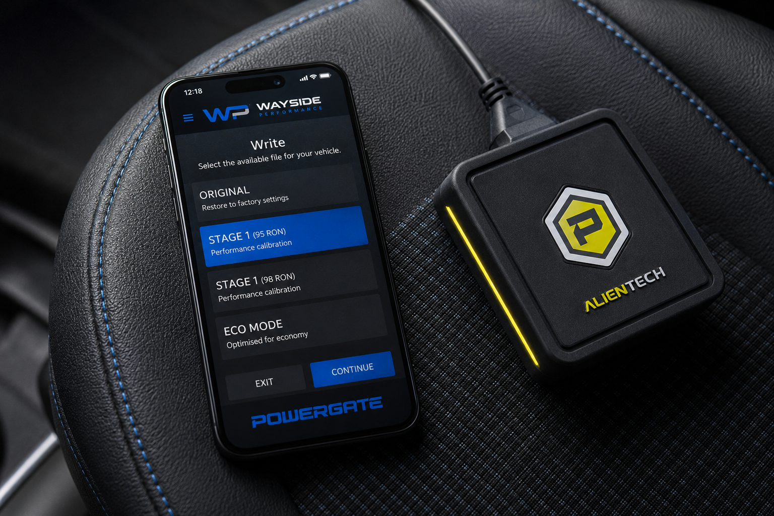 Powergate Flash At Home tuning handset and Wayside Performance app