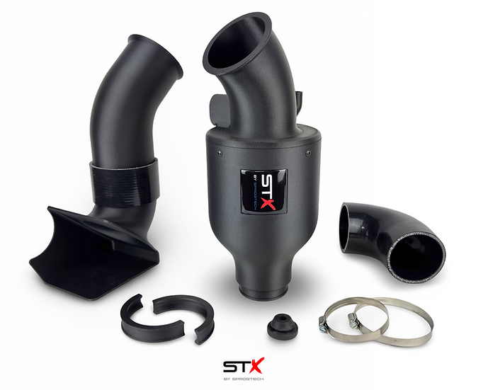 SprogTech STX AVY V2 enclosed intake kit installed in a VW Lupo 1.4, 1.4S, or 1.6 GTI engine bay, showcasing the body and styling upgrade