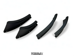 Sprogley Motorsport front bumper canards for F87 BMW M2, aerodynamic body styling accessories with black finish and detailed design
