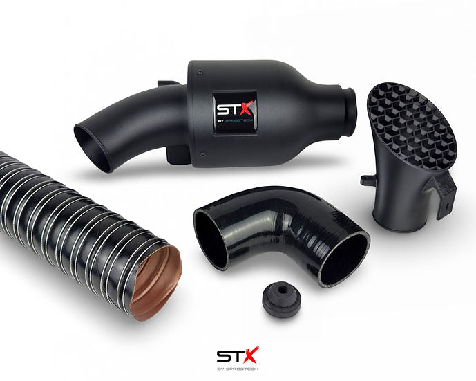 SprogTech ST-X AVY Cup Enclosed Intake Kit for VW Lupo 1.6 GTI, showing the sleek black intake components and branding.