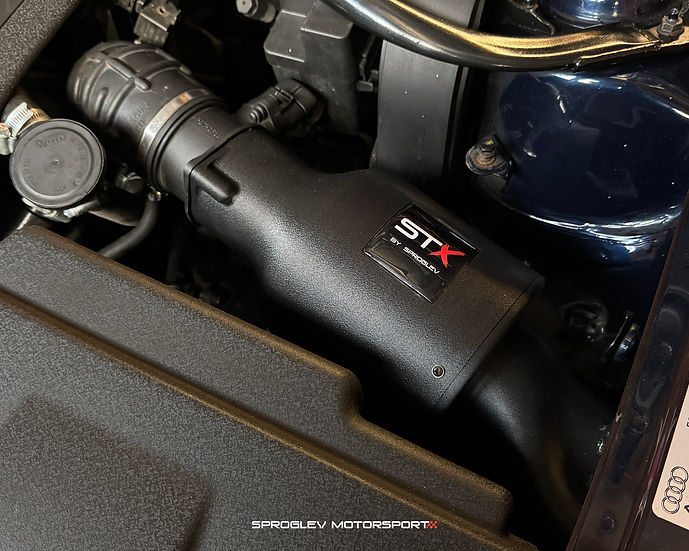 SprogTech STX BAM enclosed intake kit for VAG 1.8T, body and styling upgrade by Sprogley Motorsport, shown installed on vehicle
