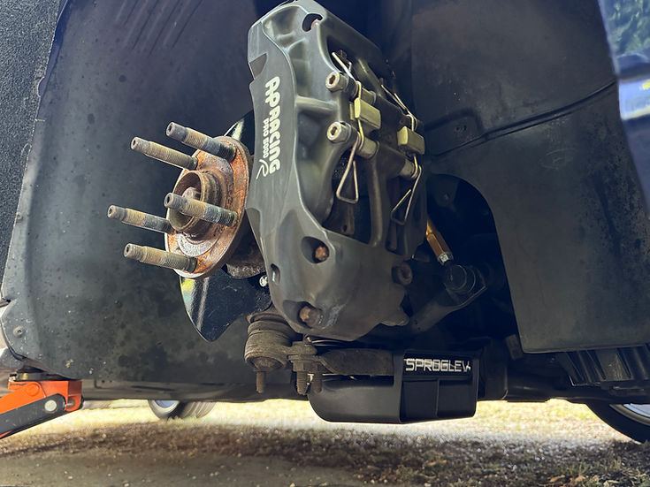 Sprogley Motorsport brake cooling kit for MQB and MQB EVO lower control arms, featuring cooling ducts and mounting hardware.