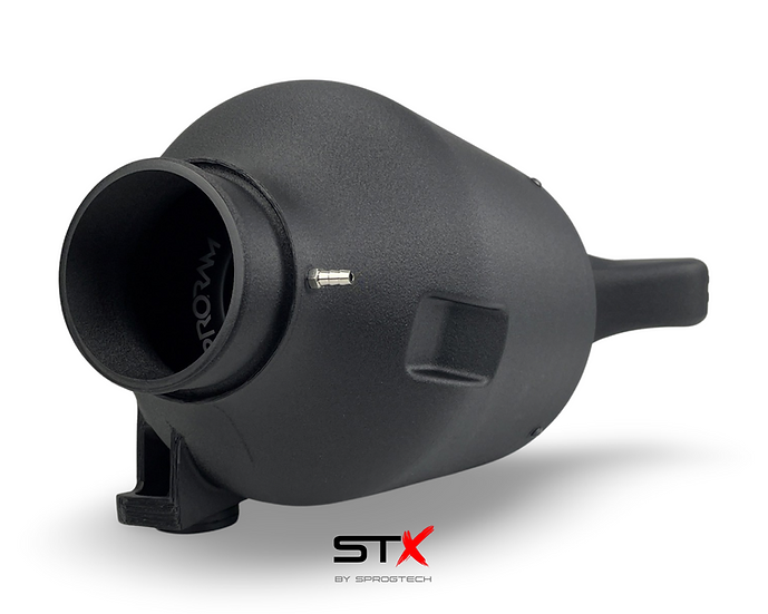 SprogTech STX EA8 enclosed motorsport intake kit for EA888 Gen 3 & 4 engines, featuring sleek black body and high-performance components.