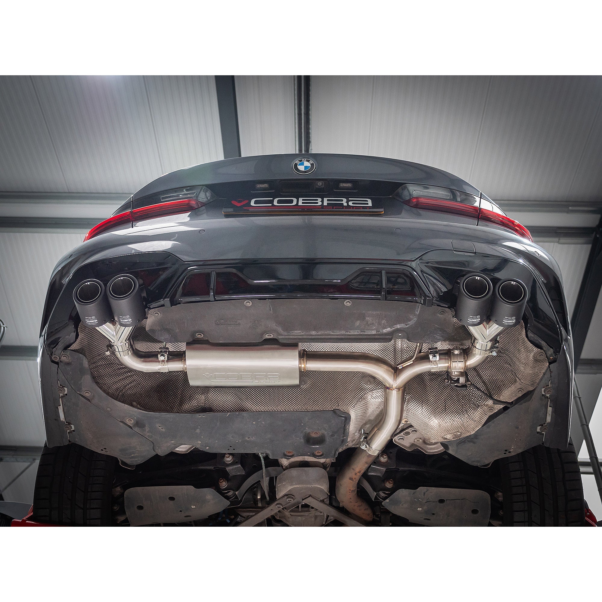 BMW 330e (G20) (19>) Valved Quad Exit Rear Axle Back M3 Style Performance Exhaust - Wayside Performance 
