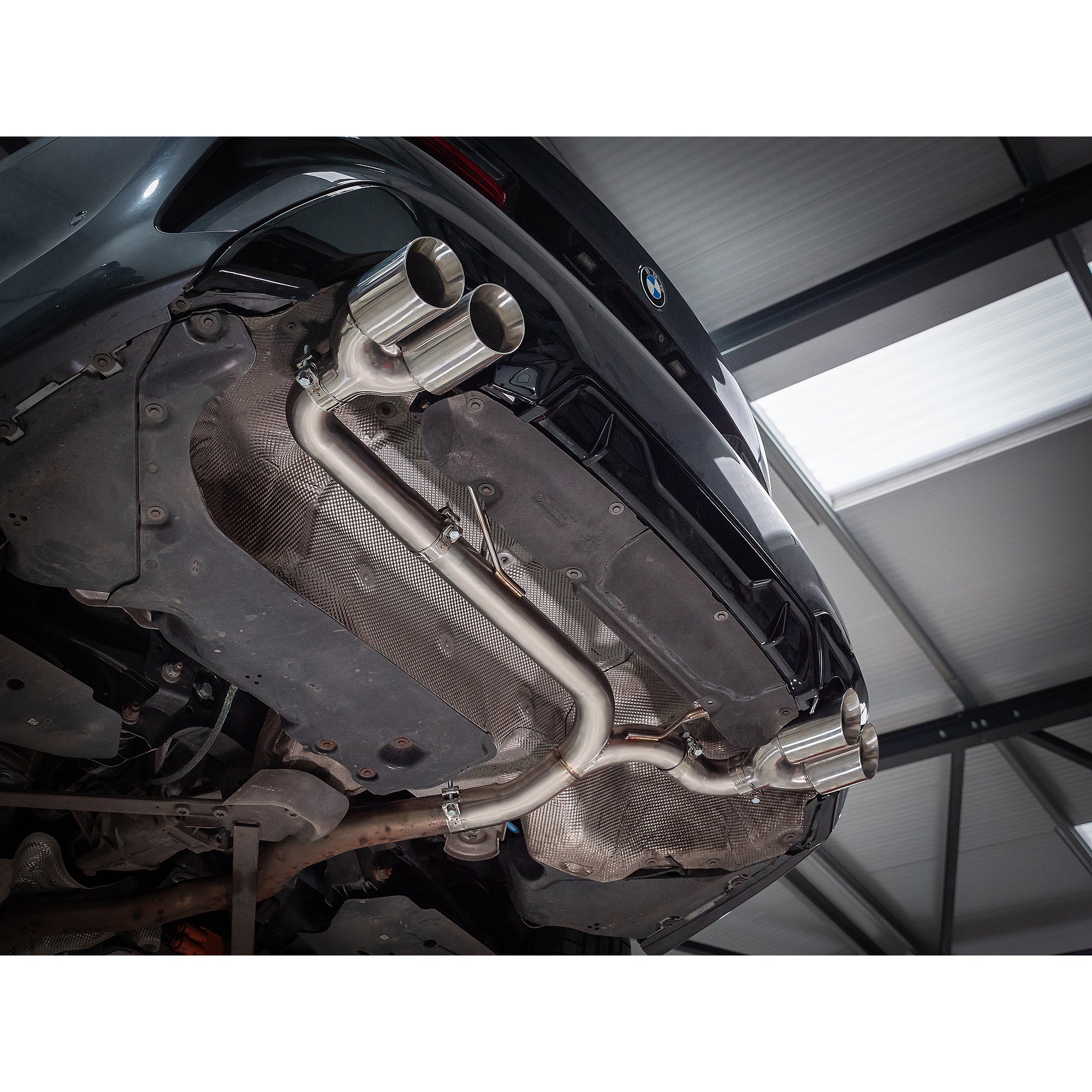 BMW 330e (G20) (19>) Non-Valved Venom Quad Exit Rear Axle Back M3 Style Performance Exhaust - Wayside Performance 