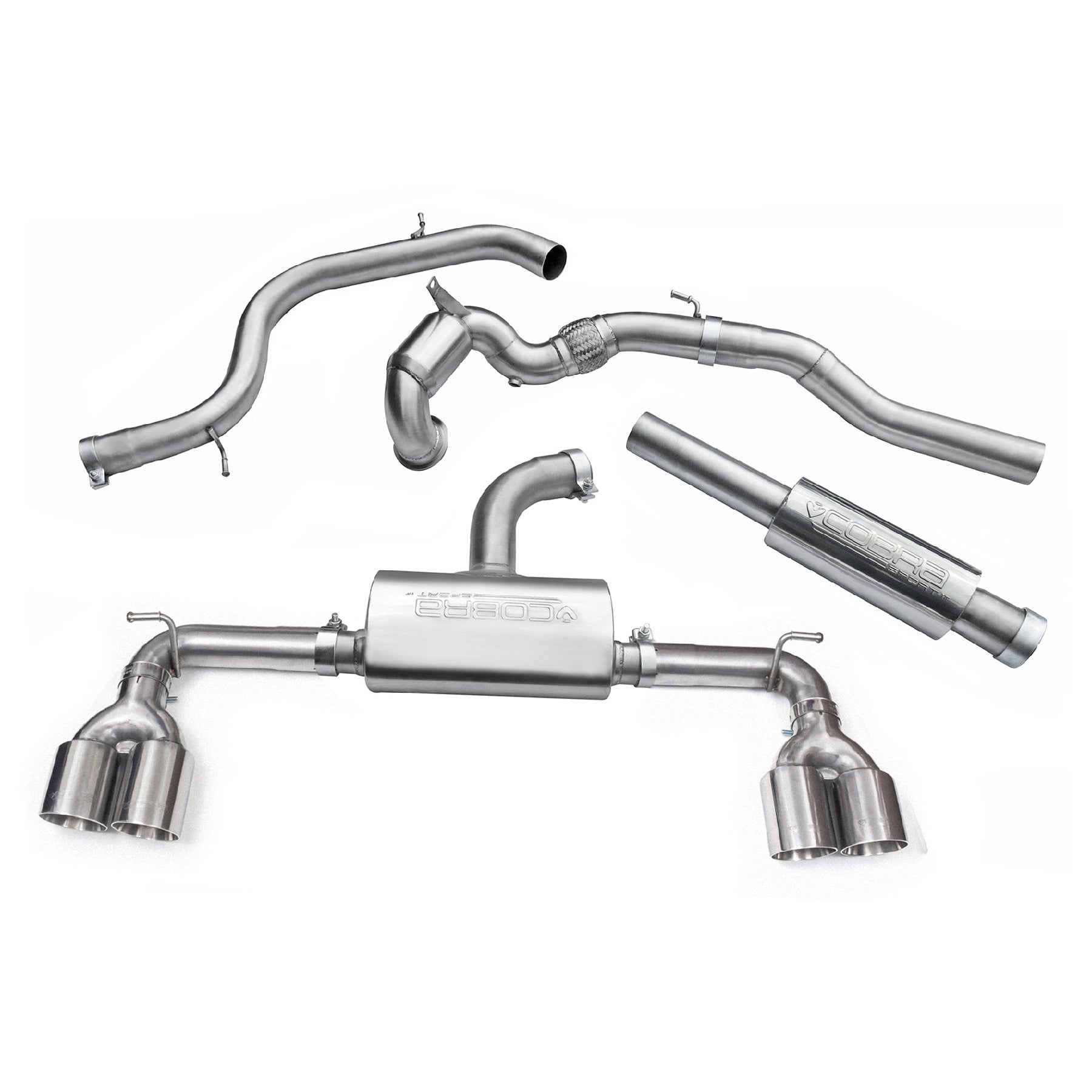 Cobra Sport VW Golf GTI (Mk7) 2.0 TSI (5G) (12-17) Quad Exit Turbo Back Golf R Style Performance Exhaust - Wayside Performance 